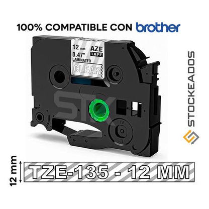 Cinta Tze-135 Alternativa 12mmx8m Blanco Sobre Transparente