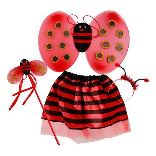 Disfraz Alitas Chinita Mariquita Niñas Conjunto Cintillo Varita Alitas Y Tutu
