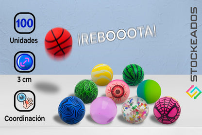 Pack 100 Pelotas Saltarinas 30mm Juguete Sorpresa Cumpleaños