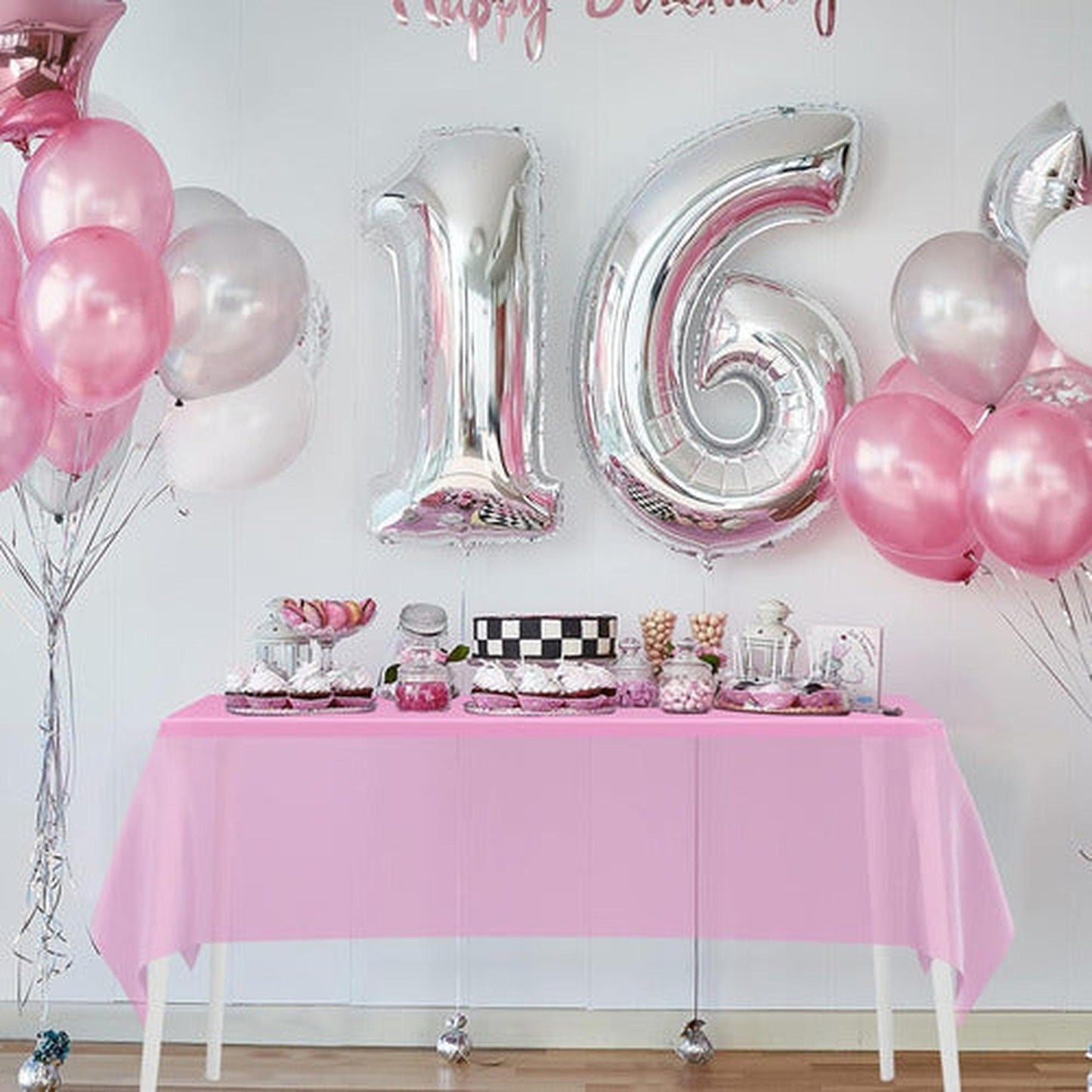 Mantel Plastico 137x274cm Color Rosado Para Cumpleaños