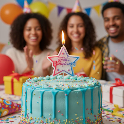 Vela Feliz Cumpleaños Estrella para Torta 13 cm – Vela Decorativa