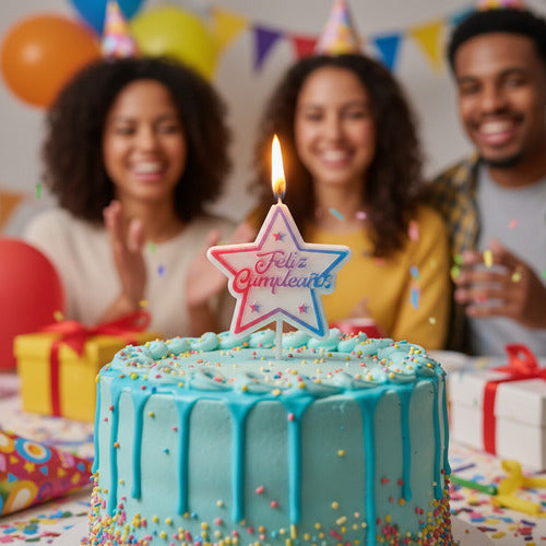 Vela Feliz Cumpleaños Estrella para Torta 13 cm – Vela Decorativa