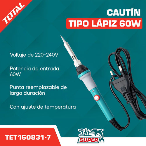 Cautin Tipo Lapiz P/ Soldar Temperatura Regulable 60w Total