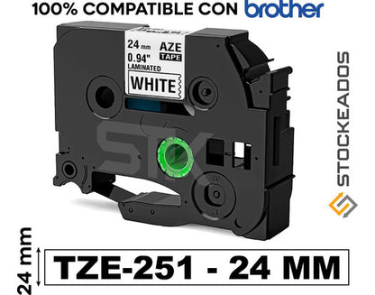 Cinta Blanca Tze-251 Para Rotuladora Brother 24mm X 8m