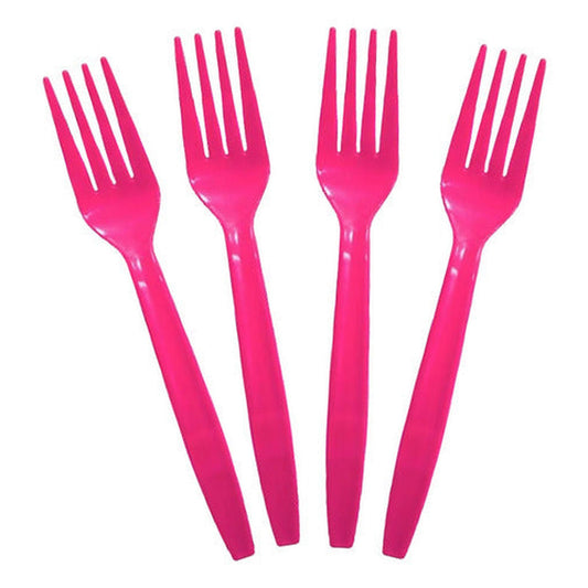 Pack 20 Tenedores Plásticos Color Fucsia Cumpleaños