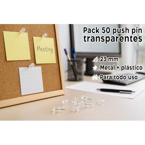 Pack 50 Chinchetas Push Pin Transparentes Pizarras Corcho