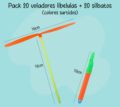 Pack 20 Hélices Volador Libelula Silbato Sorpresa Cumpleaños
