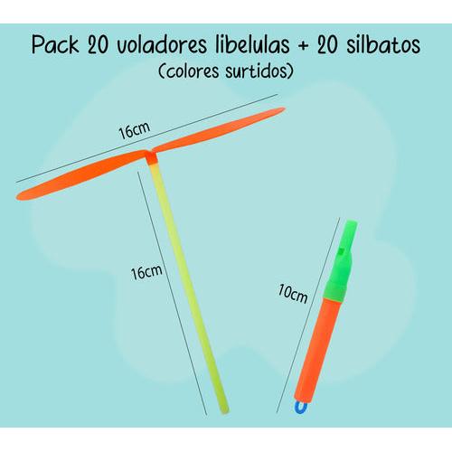 Pack 20 Voladores Libélulas + 20 Silbatos – Sorpresas Cumpleaños