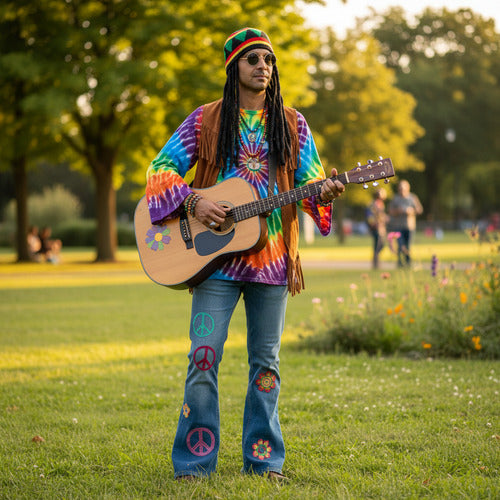 Peluca Gorro Disfraz De Rasta Con Pelo Largo Disfraz Hippie