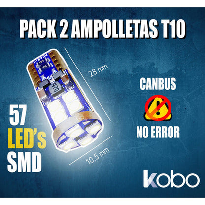 Pack 2 Ampolletas Luces Led T10 - W5w Cola De Pescado 5w