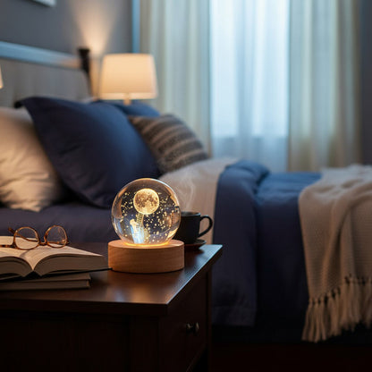 Lampara De Noche Led 3d Bola Cristal Diseños