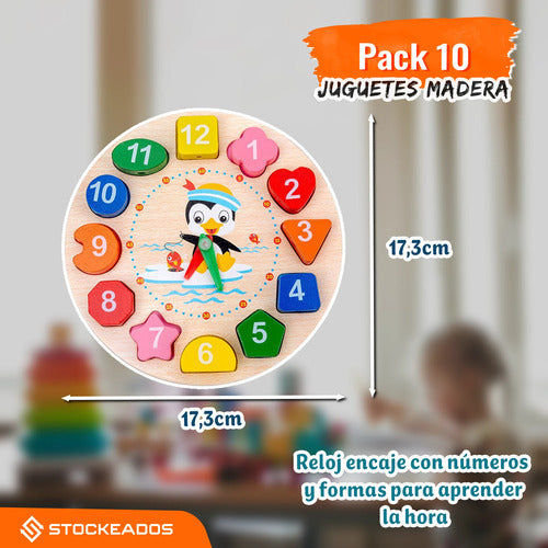 Pack 10 Juguetes Didácticos De Madera Para Niños Montessori