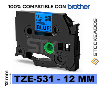 Cinta Tze-531 Alternativa 12mmx8m Azul Letras Negras