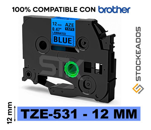 Cinta Tze-531 Alternativa 12mmx8m Azul Letras Negras