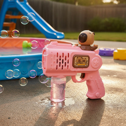 Pistola De Burbujas Rosada Diseño Capibara Lanza Burbujas
