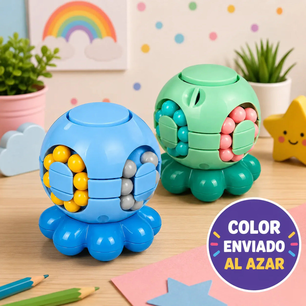 Juguete Sensorial Pulpo Puzzle Giratorio con Bolitas Antiestrés
