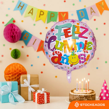 Pack 3 Globos Metálicos Feliz Cumpleaños 45 cm – Globos Foil Redondos
