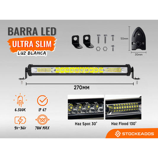 Barra Foco Neblinero Luz Led Delgada 78w 27cm Jeep 4x4