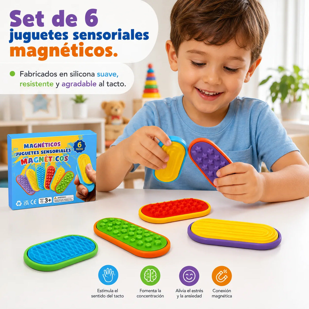 Juguetes Deslizantes De Silicona Magnética 6u Antistres Tdah Surtido
