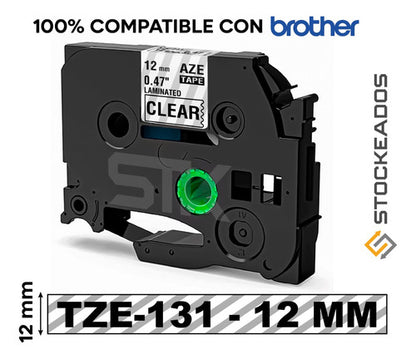Cinta Tze-131 Alternativa 12mmx8m Negro Sobre Transparente