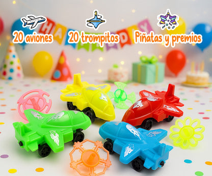 Pack 20 Aviones + Trompitos Juguetes Sorpresa Cumpleaños