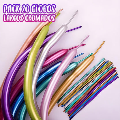 Pack 20 Globos Largos Cromados Surtidos – Globoflexia y Decoración