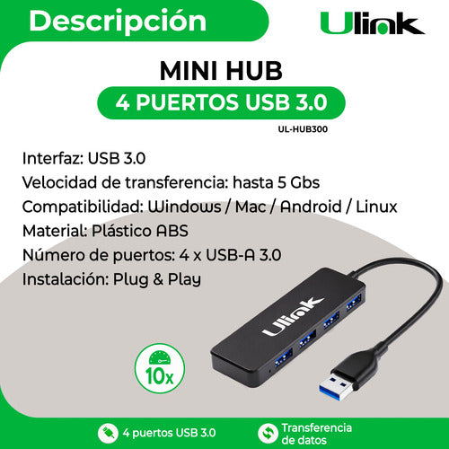 Hub Usb 3.0 Con 4 Puertos Usb