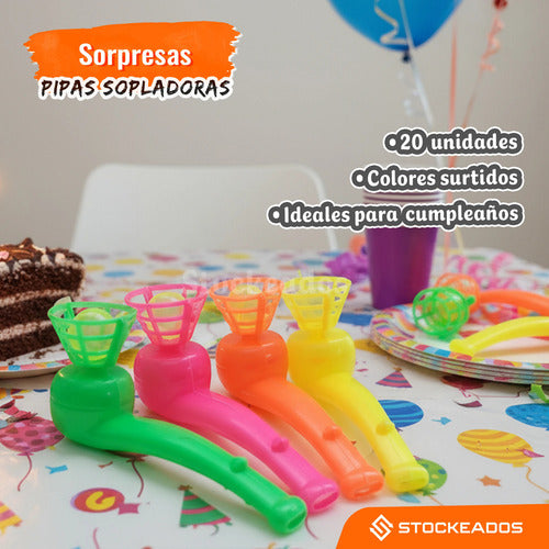Pack 20 Pipas Sopla Pelotas Juguete Sorpresa Cumpleaños