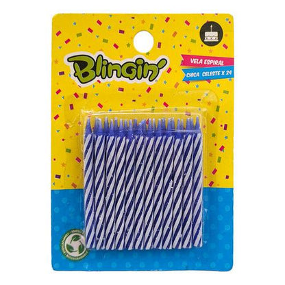 Pack 24 Velas de Cumpleaños Azules Espiral – Velas para Torta