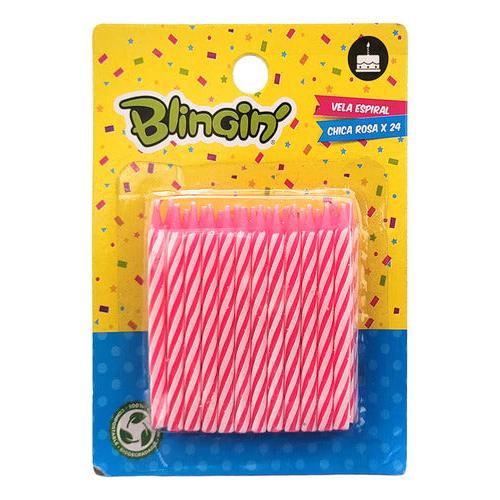 Pack 24 Velas de Cumpleaños Rosadas Espiral – Velas para Torta