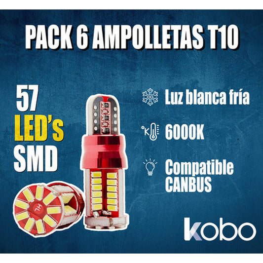 Pack 6 Ampolletas Luces Led T10 - W5w Cola De Pescado 5w