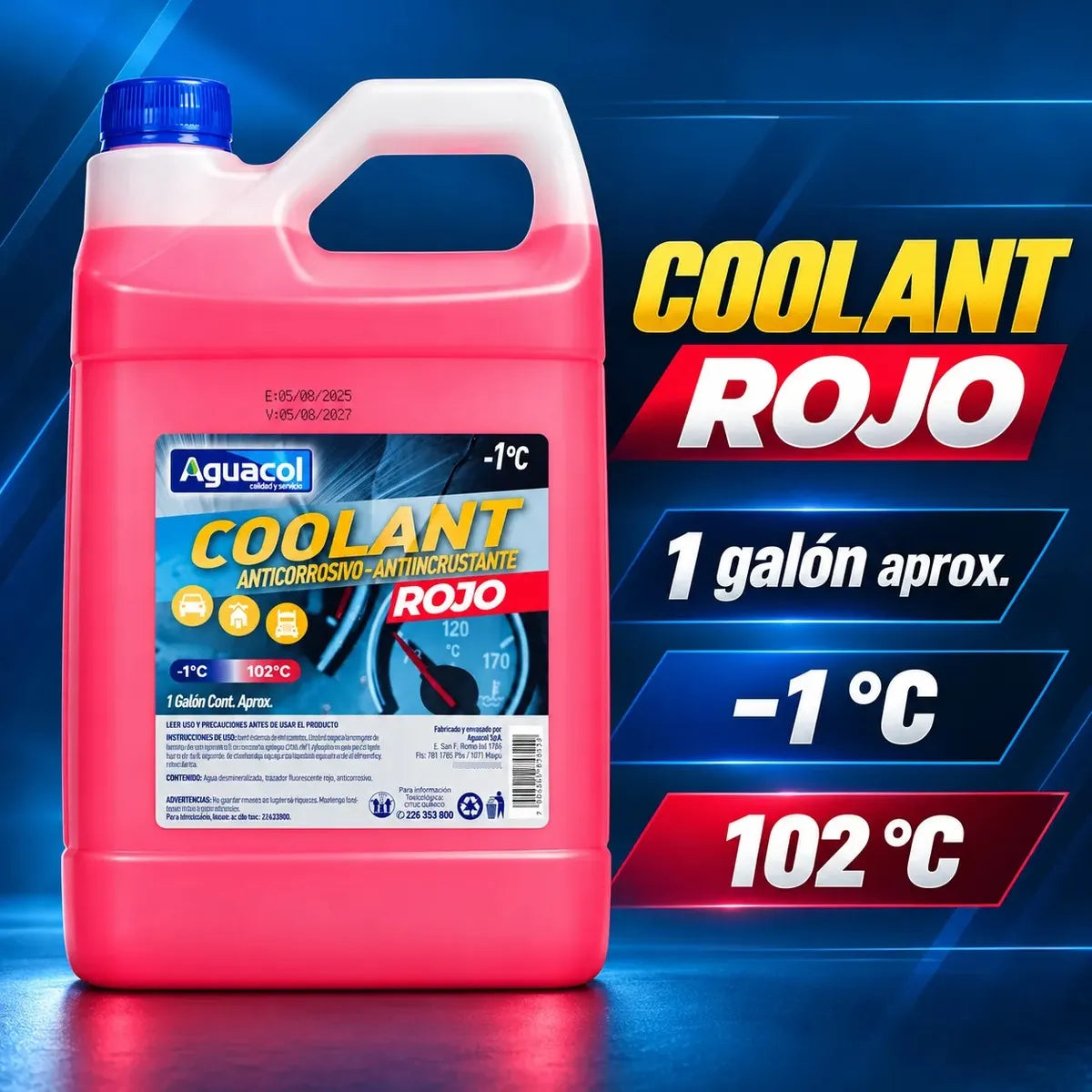 Refrigerante Anticongelante Aguacol Rojo -1°C 5 Litros