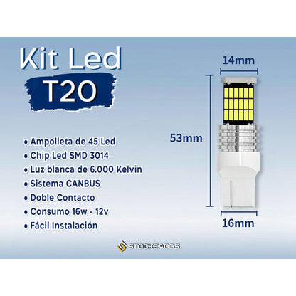 Pack 2 Ampolletas Led T20 Canbus 7440 12v