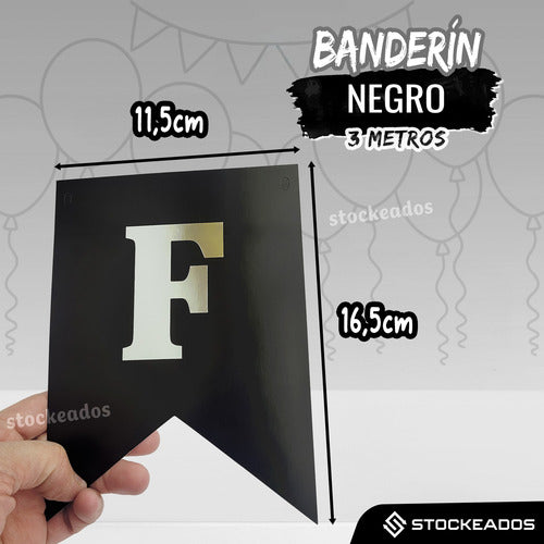 Guirnalda Banderin Feliz Cumpleaños Color Negro