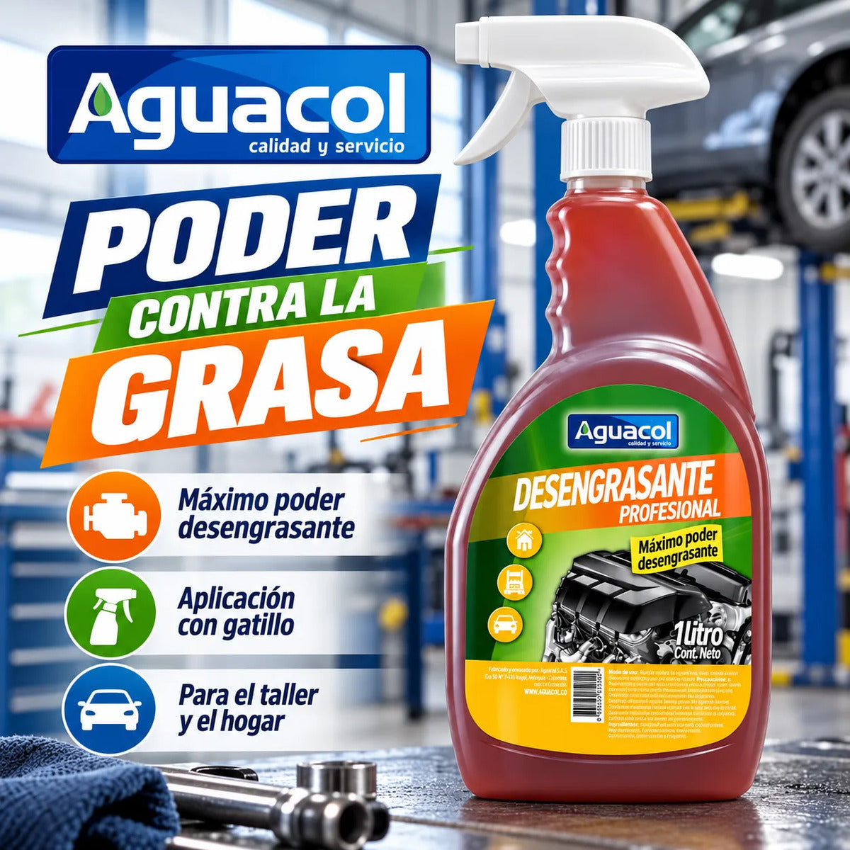 Desengrasante Motor Profesional Aguacol 1 Litro con Gatillo