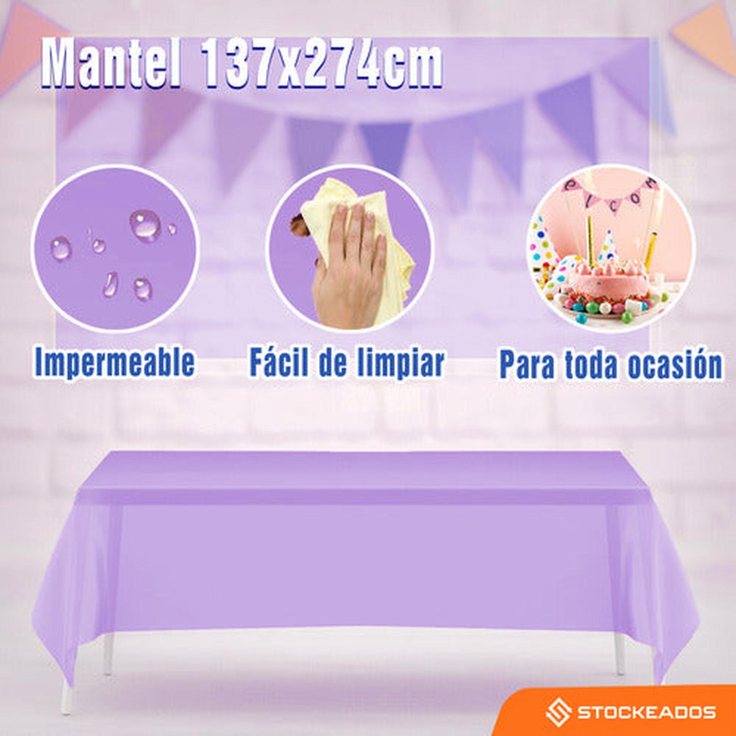 Mantel Plastico 137x274cm Color Lila Para Cumpleaños