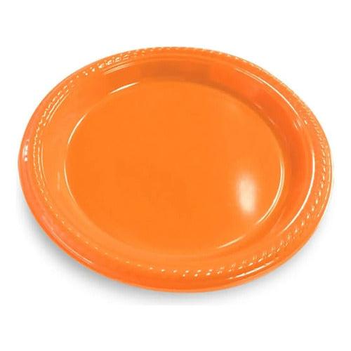 Pack 10 Platos Plásticos Desechable Cumpleaños 17cm Naranjo