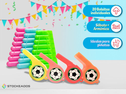 Pack 20 Silbato Armónica Juguete Piñata Sorpresas Cumpleaños