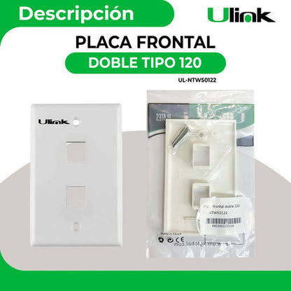Faceplate Rj45 Doble Tapa Frontal Cable Red 2 Puertos