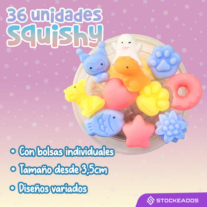 Pack 36 Unidades Squishys Balde Antiestres Juguete Surtidos
