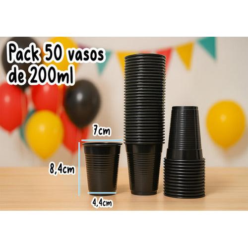 Pack 50 Vasos Plásticos Cumpleaños Color Negro 200ml