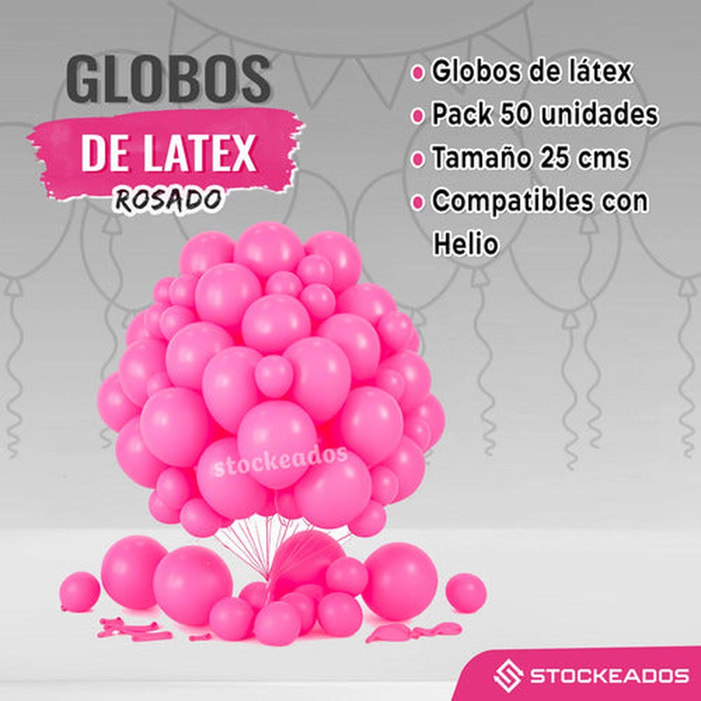 Pack 50 Globos Lisos Color Rosado 25cm R10