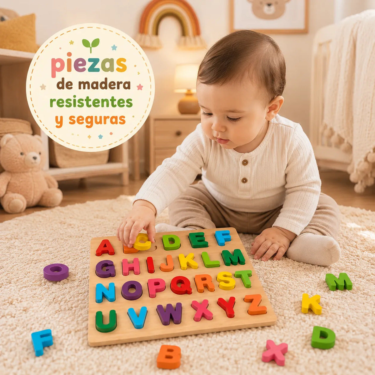 Encaje De Letras Abcedario De Madera Didáctico Para Niños Multicolor