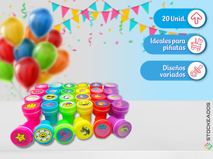 Pack 20 Timbres Sellos Niños Sorpresa Cumpleaños