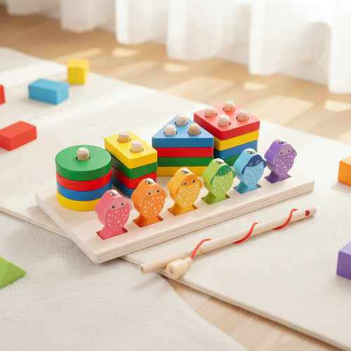 Juego De Pesca Magnético Y Encaje De Madera Montessori