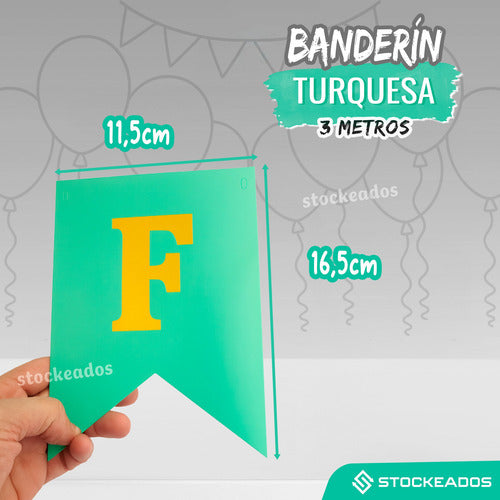 Guirnalda Banderin Feliz Cumpleaños Color Turquesa