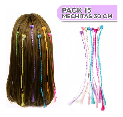 Pack 15 Trenzas Mechas Colores Pasteles Cumpleaños Niñas