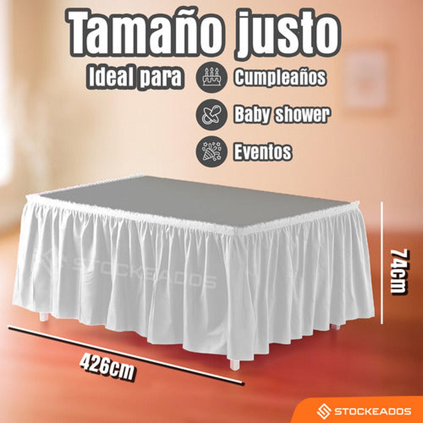 Faldón De Mesa Color Blanco 74 X 426cm Decoración Fiestas