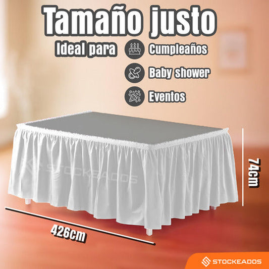 Faldón De Mesa Color Blanco 74 X 426cm Decoración Fiestas
