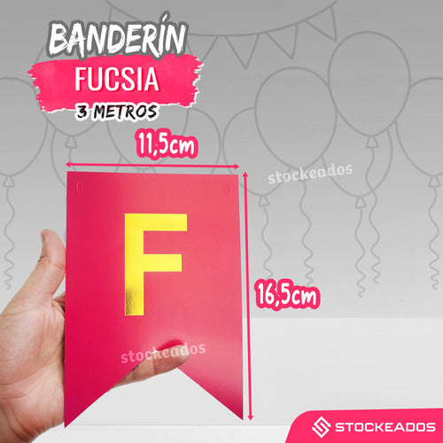 Guirnalda Banderin Feliz Cumpleaños Color Fucsia Con Dorado